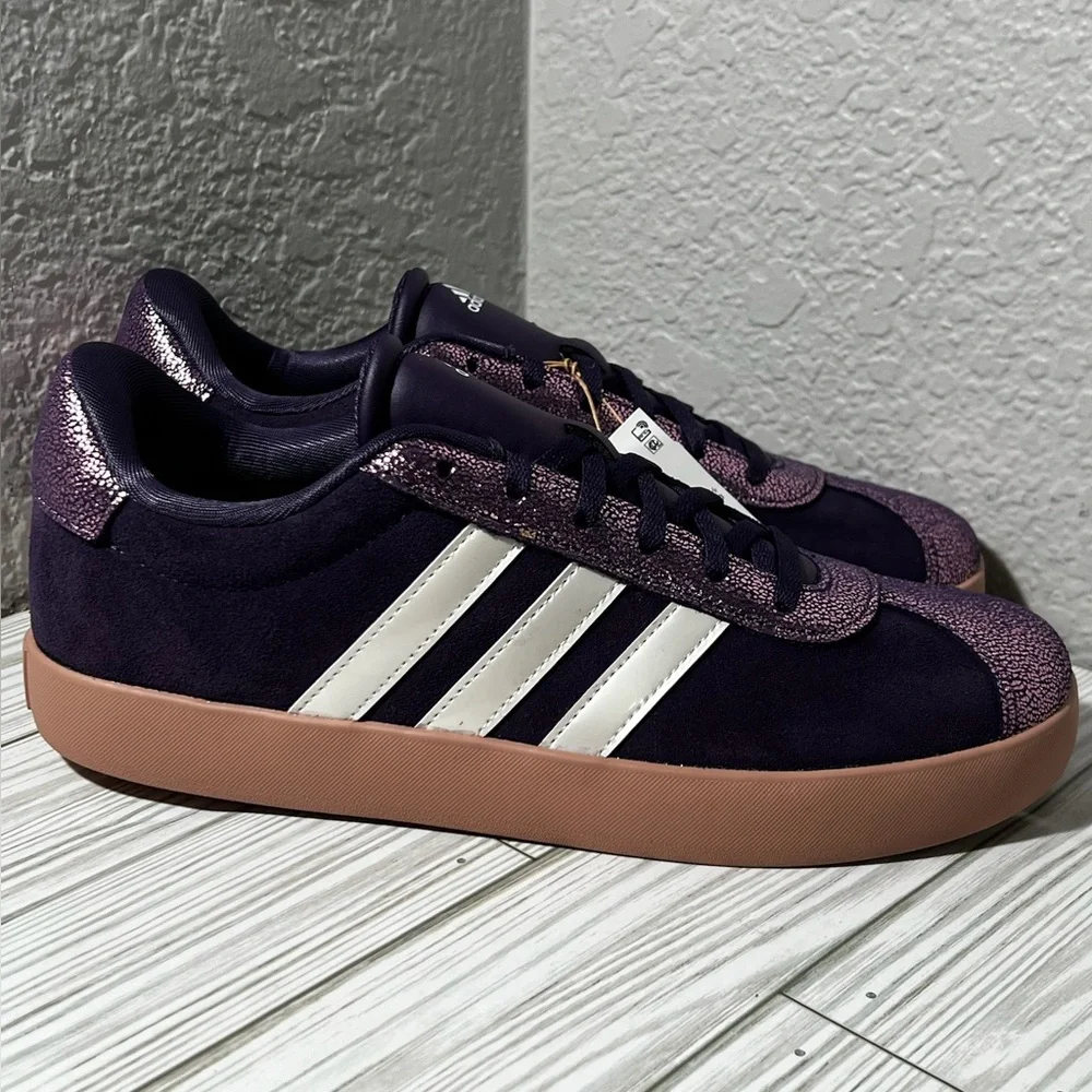 Adidas VL Court 3.0 low top sneakers shoes lace up purple youth size‎ 7 #JS3485